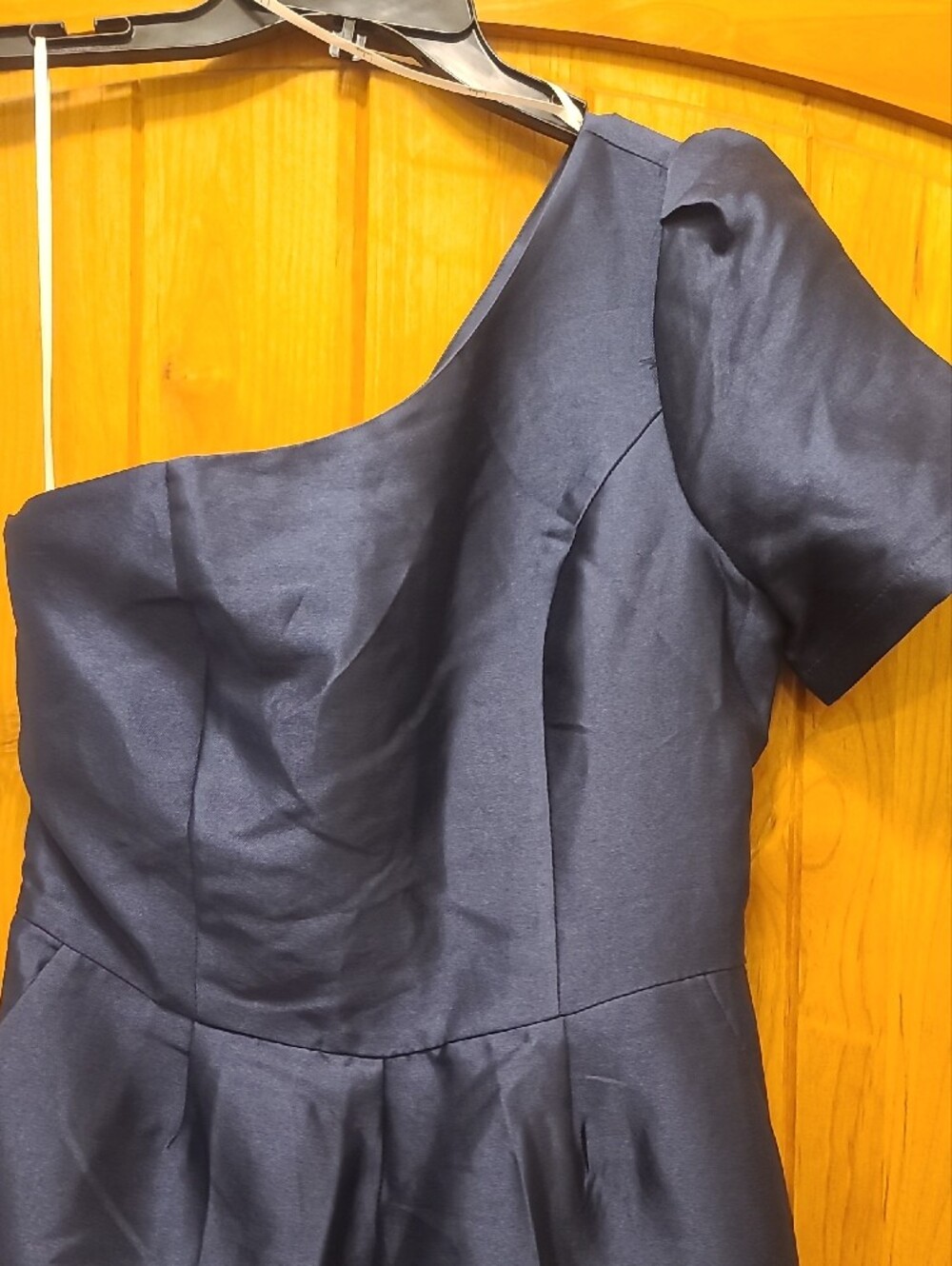 Lulu's One-Shoulder Navy Satin Jumpsuit - Picture 2 of 3